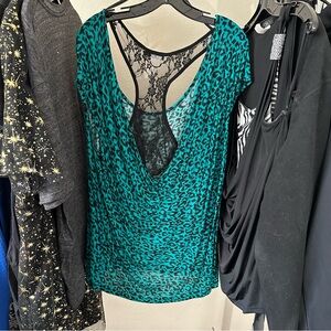 Teal Leopard Print Lace Back Top 🍀